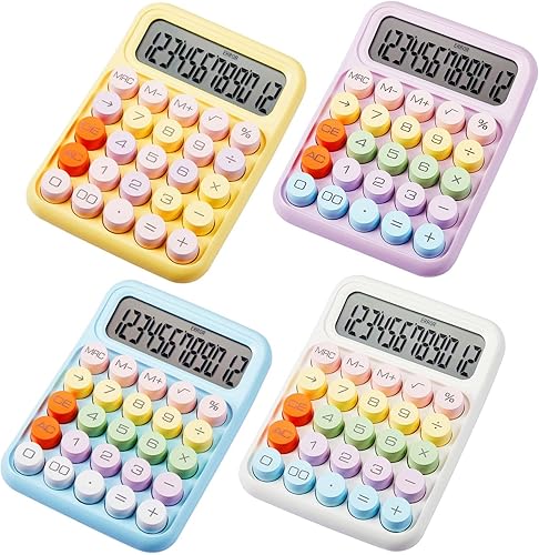 Calculadora de interruptor mecánico de color caramelo, pantalla LCD grande de 12 dígitos, botones grandes, llave mecánica, estética, electrónica,