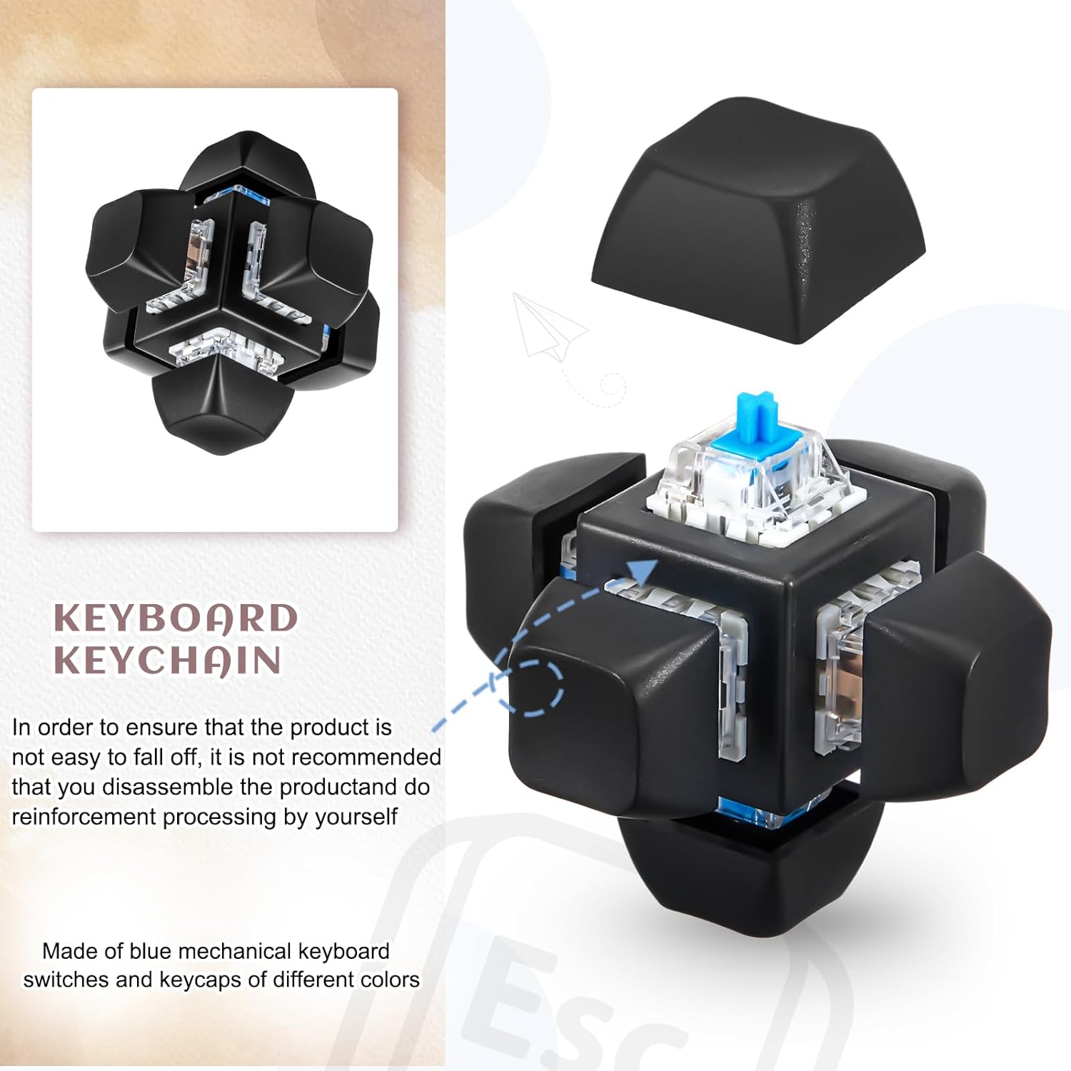 Taiyin 1 Pcs Black Decompression Toys Keyboard Clicker Toy Keyboard Cube Mechanical Key Button Stress Relief for Adult Gifts to Relief