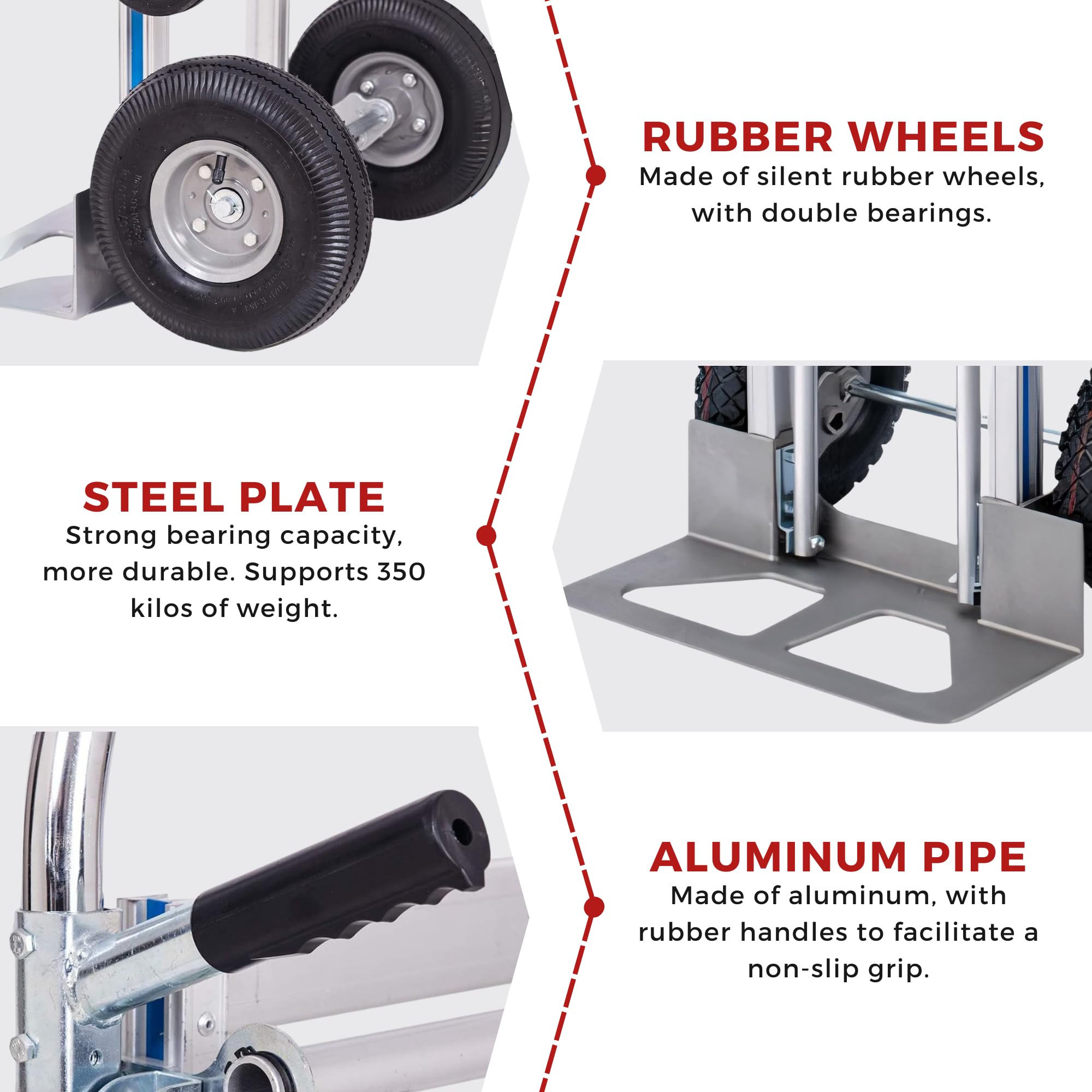 Carrello a mano in alluminio 2 in 1. Carrello da trasporto con 4 ruote, convertibile in piattaforma o carrello a mano, capacità di 350 kg. Carrello di carico pieghevole per magazzino, trasloco.