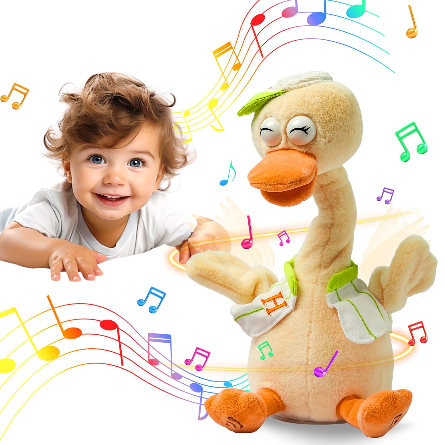 Pato de peluche, cuello de pato estirado, sonido de canto y graznido de pato, juguetes educativos interactivos de animales de peluche de diseño lindo para niños, desarrollo de la inteligencia musical
