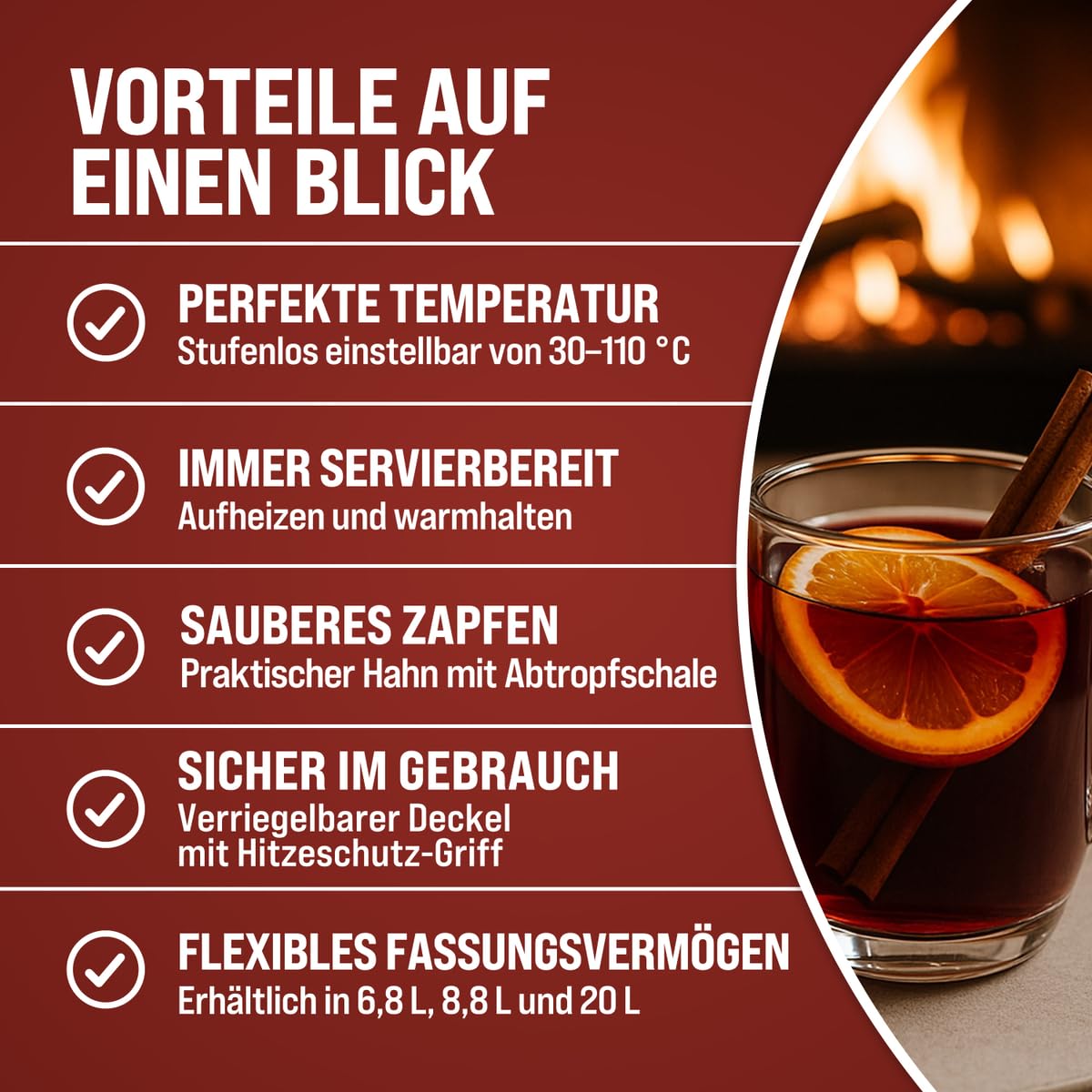 MONZANA Glühweinkocher 6,8L mit Zapfhahn Tropfschale Thermostat 30-110°C Heißgetränkespender Edelstahl Einkocher Punschkocher Heißgetränkeautomat
