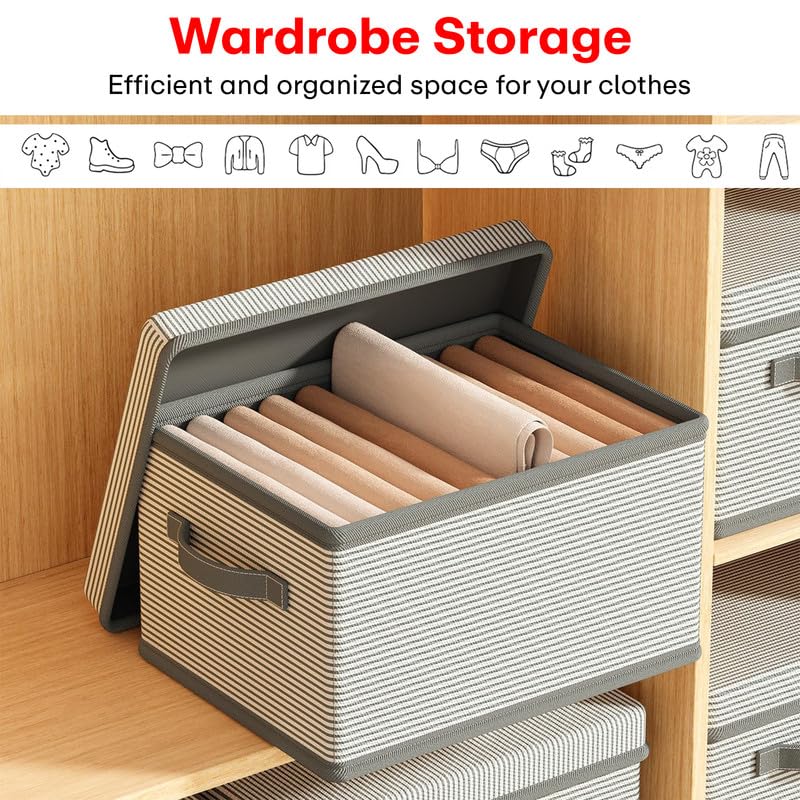 Image of Prime Pick Premium Storage Box Foldable Non Woven Cloth Organizer with Lid Reinforced Handles Washable Wardrobe Storage Bin for Clothes Almirah Drawer Grey XXL Size Pack of 4