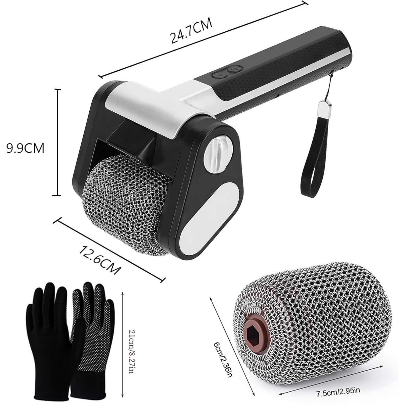 Limpiador eléctrico de parrilla, cepillo recargable para barbacoa con rodillo de acero inoxidable de 350 RPM y luz LED, herramienta sin cerdas para una limpieza eficiente de barbacoas y parrillas