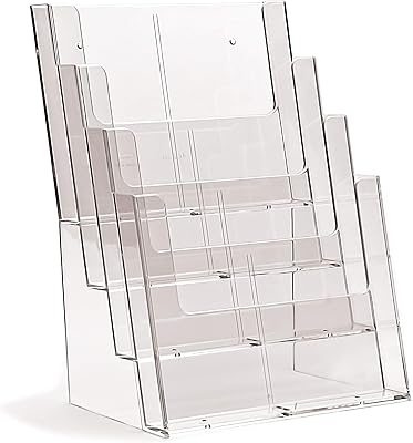 taymar - Espositore per brochure, formato DIN A4 con più ripiani Confezione singola. 4 Fächer trasparente