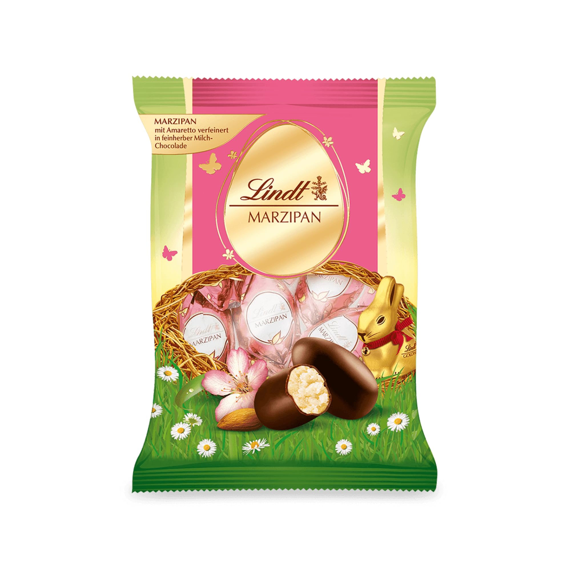 Lindt Schokolade & Sprüngli Marzipan-Amaretto-Eier im Frühlingsbeutel, Doppeldreh, als Mitbringsel oder zum selber genießen, 85 g