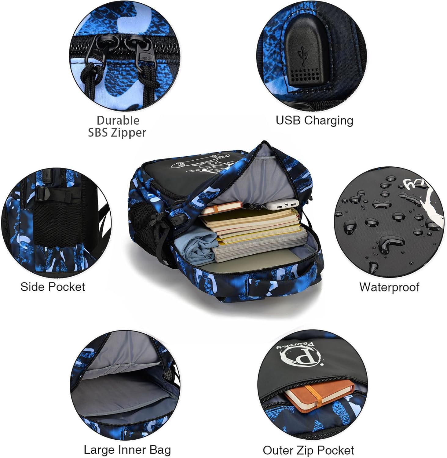 School Backpack for Boys, Waterproof Laptop Backpack with USB Charging Port, Anime Cartoon Luminous Backpack Lightweight Kids Bookbag for Teen Boys - Image 3