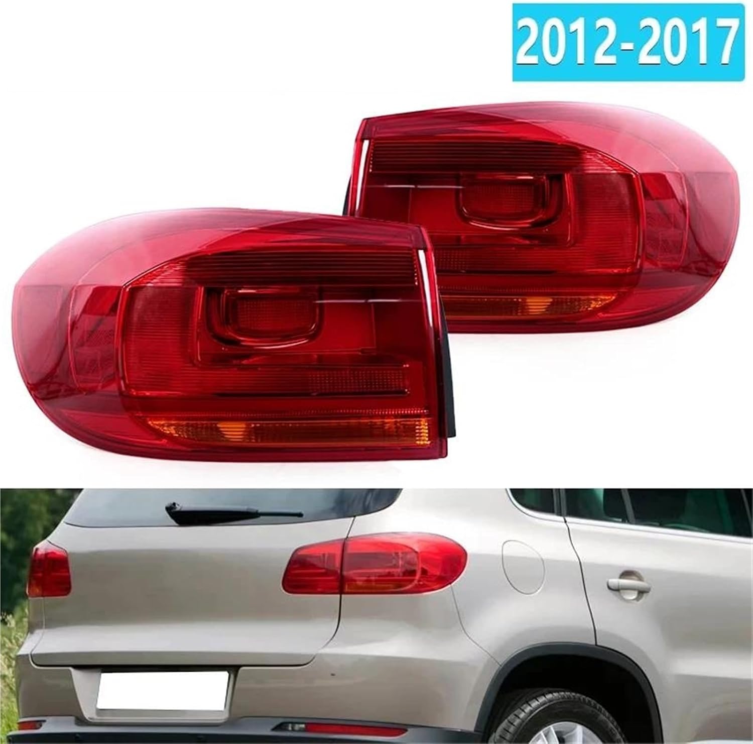 Tail Light Car TailLight Cover For Tiguan 2012-2017 Rear Lamp Reversing Brake Fog Light 5N0945095R 5N0945096R Without Bulb Tail Light Rear Lamp（Right