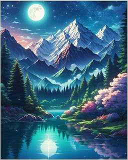 Paint by Number Adult Mountain,Canvas Paint by Numbers for Adults,Moon Painting by Numbers,Oil Painting Kit Perfect for Gifts and Home Wall Decor 16x20inch