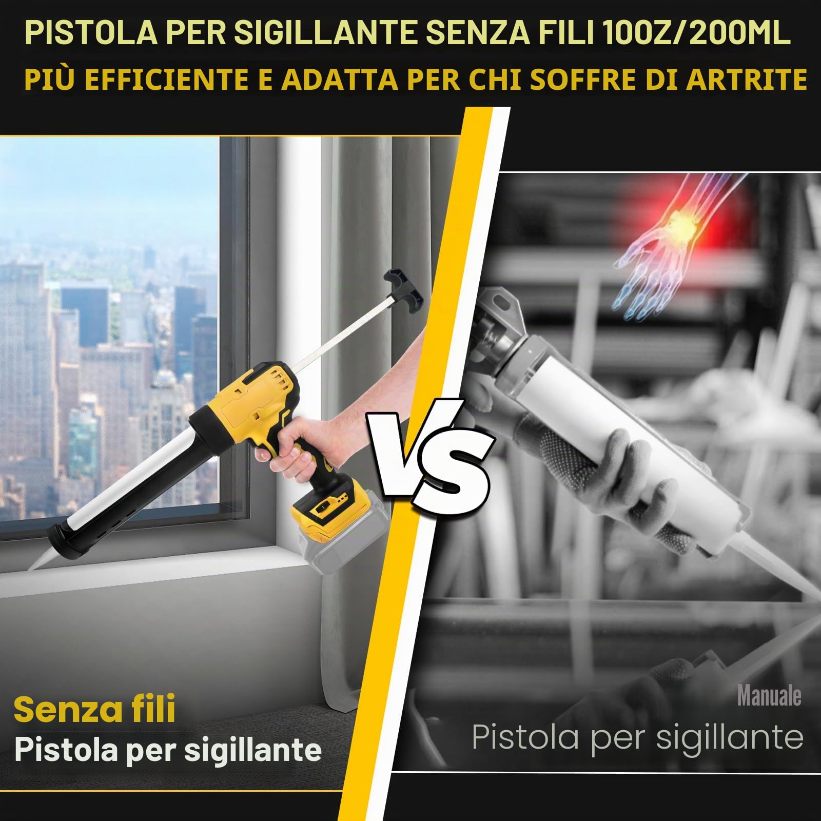 Pistola sigillante a batteria con LED per Dewalt 21V (senza batteria)