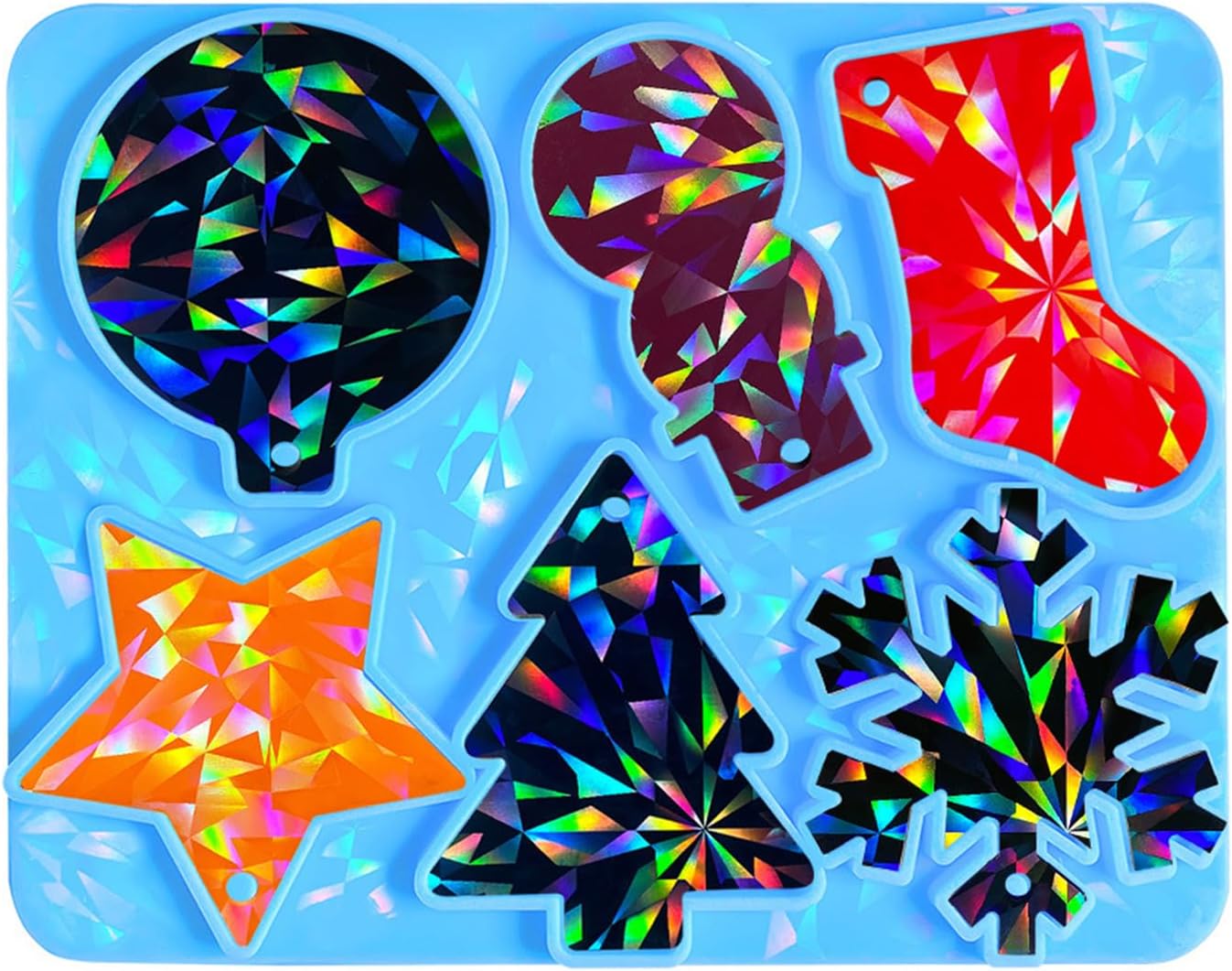 Holographic Christmas Silicone Mold for Ornaments Snowman Resin Mold Christmas Tree Snowflake Pendant Epoxy Molds