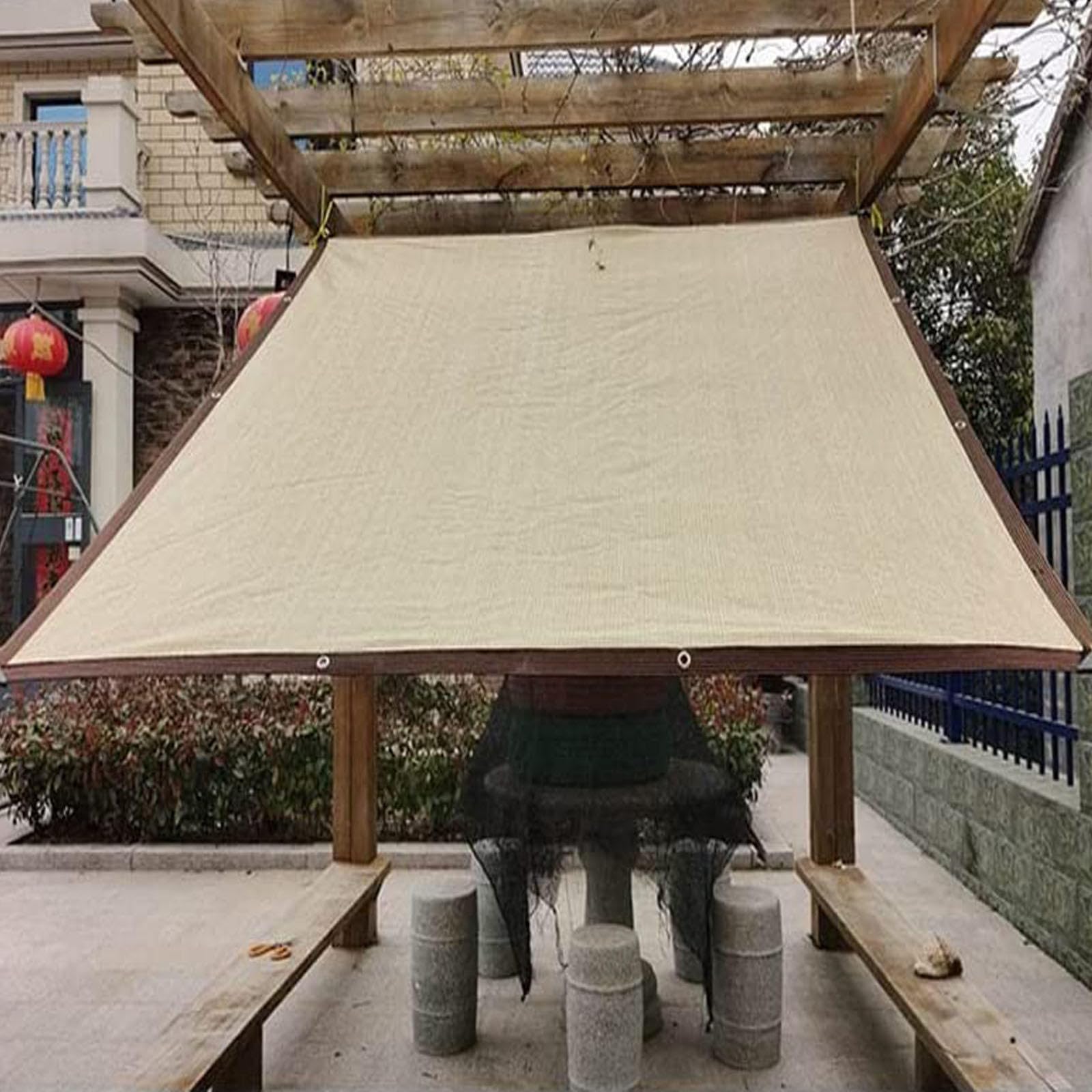 GJZQDKX Breathable UV Protection 95% Shade Sail Telo Ombreggiante 4x5m 5x10m Rectangular Canopy Garden Cooling Cover Beige Eyelet Design for Outdoor Use