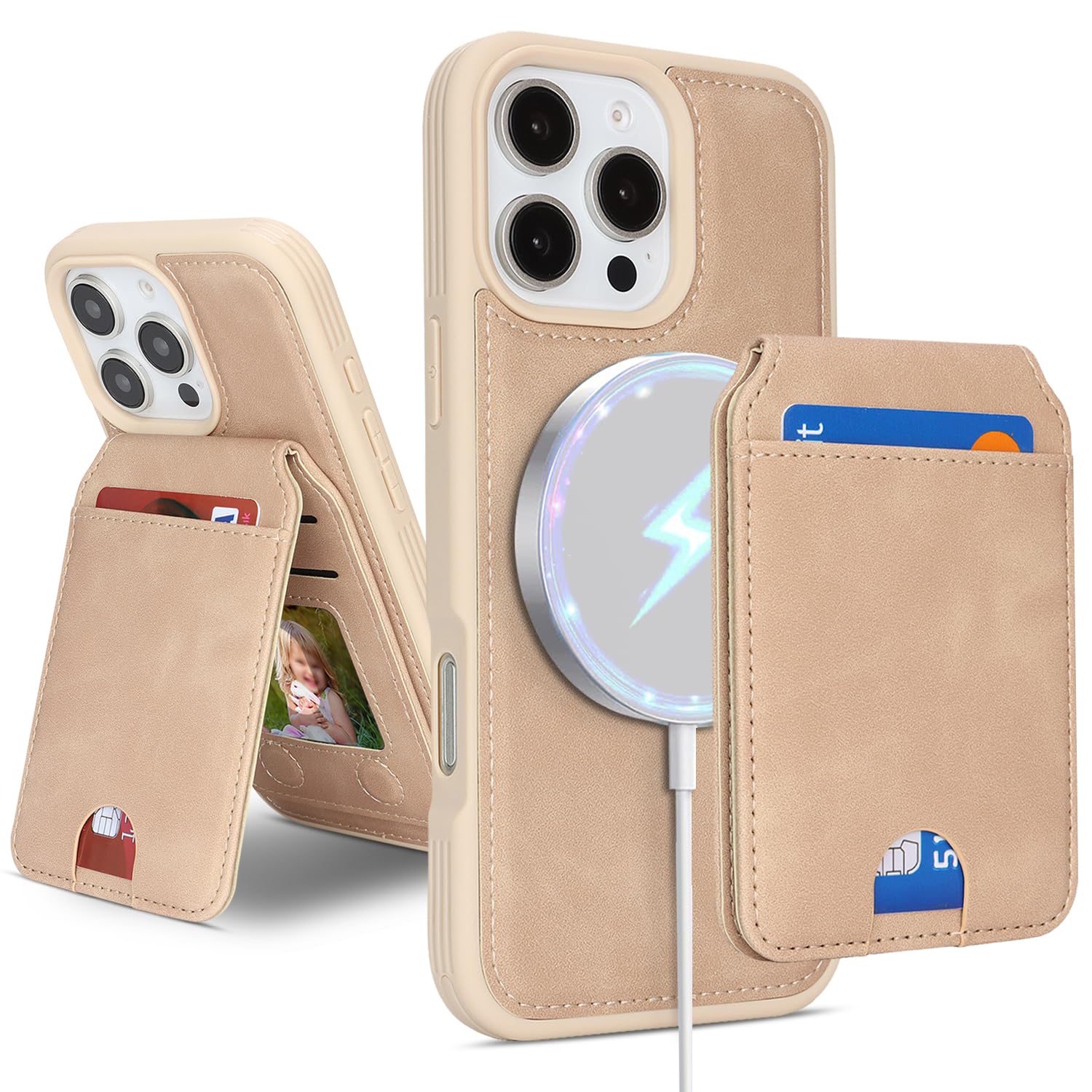 Photo 1 of ?????? for iPhone 16 Pro Max case Wallet with Card Holder for Women Men Shockproof Phone case with Keychain Ring Stand Leather Zipper Credit Card Slots-Deep Purple