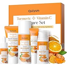 QUIYUM Skin Care Set, Turmeric Vitamin C Skincare Kits 5PCS - Beauty Facial Skin Care Routine Set Kit for Women, Dark Spot Remover for Face, Reduce Acne, Even Tone, Glow, Valentine's Day Birthday Gift