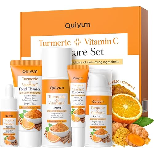 Skin Care Set, Turmeric Vitamin C Skincare Kits 5PCS - Beauty Skin Care for Women, Facial Skin Care Routine Set Kit, Dark Spot Remover for Face, Reduce Acne, for Oily Skin