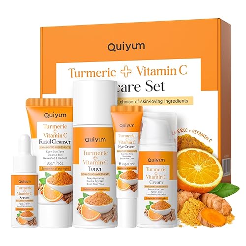 Juego de cuidado de la piel, 5 unidades de cúrcuma con vitamina C, kit de rutina para el cuidado de la piel facial, removedor de manchas oscuras