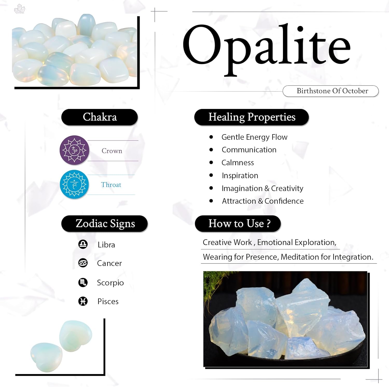 moonsix 4pcs Irregularity Crystal Stone Cabinet Knobs Set with Screws, Wardrobe Drawer Dresser Knobs Pulls Handles Decorative Kitchen, Opalite