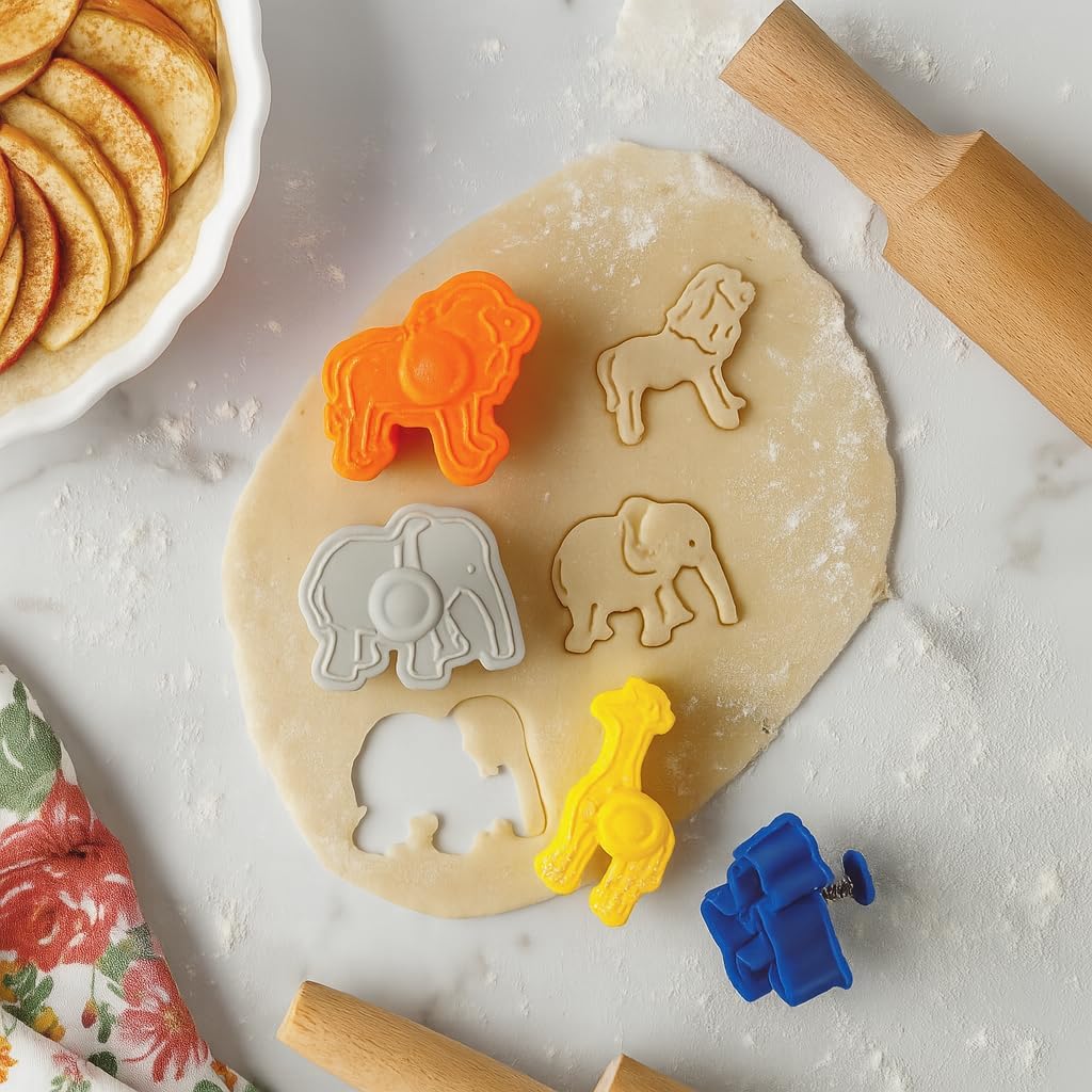 Mrs. Anderson's Baking Animal Cracker Cookie Cutters, Set of 4, Spring-Action Embossing Cutters For Cookies, Fondant, And Pastry Dough