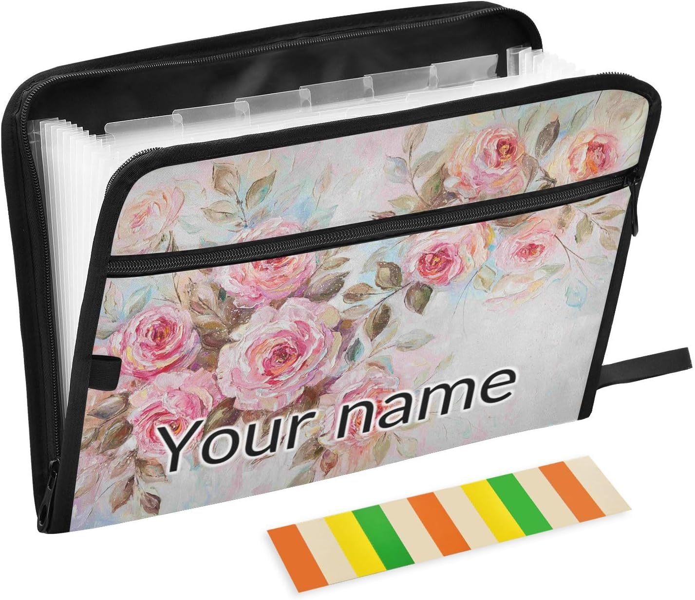 Oil Roses Flowers Personalized Expanding File Folder for Documents A4 Letter Size Accordion File Organizer with Tabs 13 Pockets for Receipt Desk School Bookbag