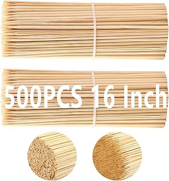 Acrux7 500 PCS 16 Inch Natural Bamboo Skewers, 1/6 Inch 4mm Thick Smores Sticks Marshmallow Roasting Sticks, Long Bamboo Skewers for Kabobs, Appetizers, Fruit, Grilling, Barbecue, Crafts