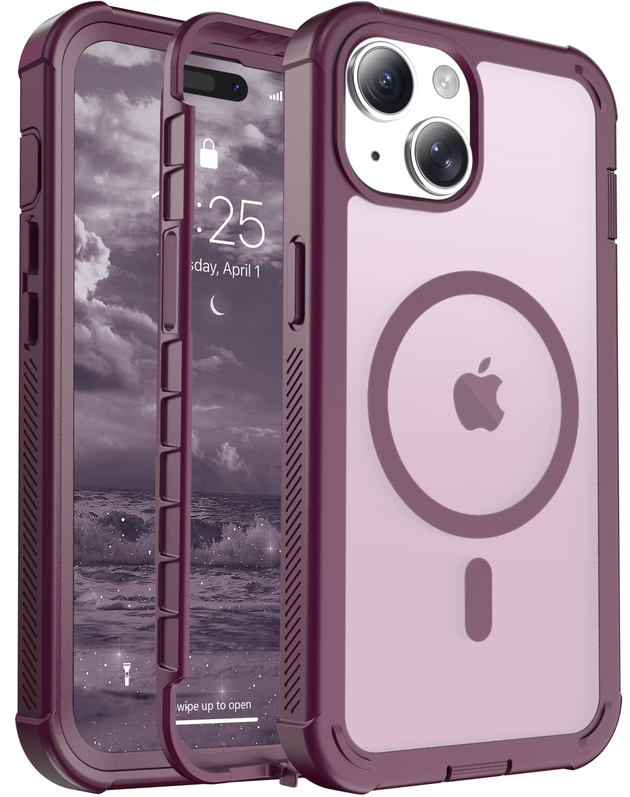 jaroco Magnetic for iPhone 15 Case Heavy Duty Protection Wine Red