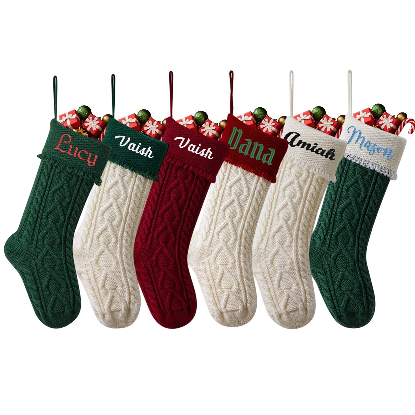 5 medias de Navidad divertidas con nombres bordados personalizables, 45,7 cm, medias de Navidad personalizadas para decoración rústica de casa de campo y chimenea
