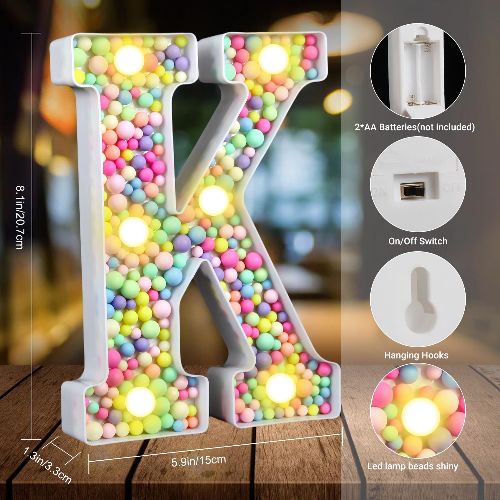CELYANRAL Light Up Letter K - Mosaic LED Marquee Letter Sign Macaron 3D Rainbow Table Centerpieces for Girls Night Light Birthday Pastel Sweet Theme Party Decoration