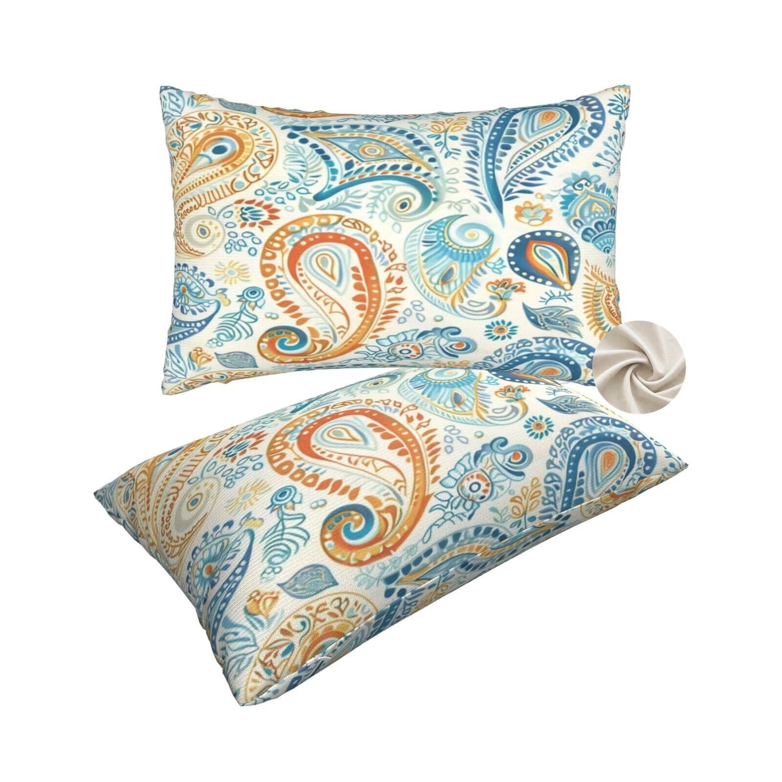 Housses de coussin 50x80 cm crème lot de 2 à motif fleurs de noix de cajou pour canapé
