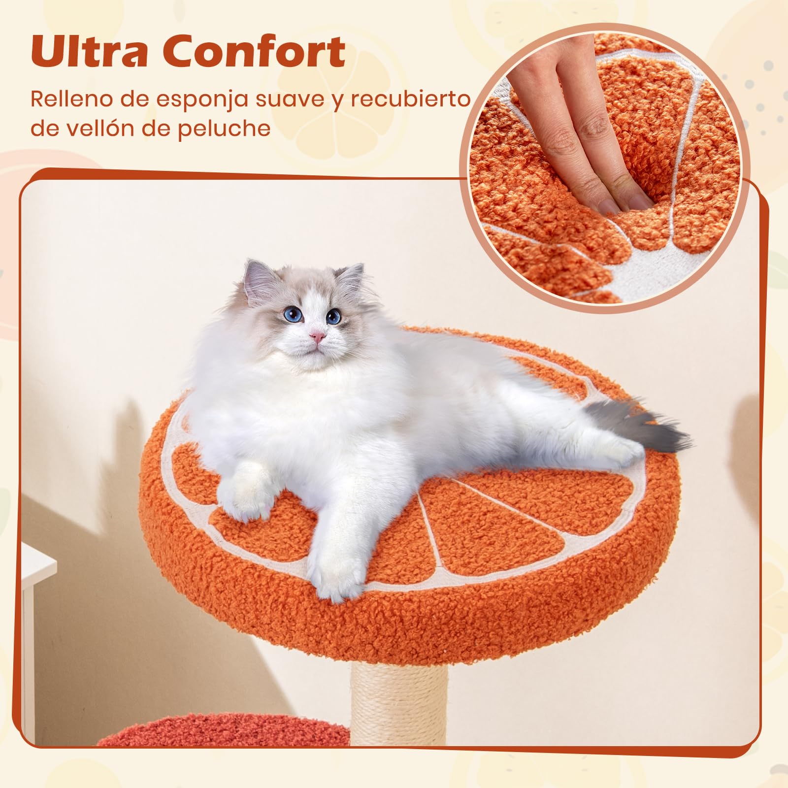 GOPLUS Árbol para Gato de Múltiples Niveles, Centro de Actividad con Plataformas en Forma de Frutas, Percha Acolchada, Postes para Rascar de Sisal, Cesta Giratoria, Mueble Torre Interior para Gatos