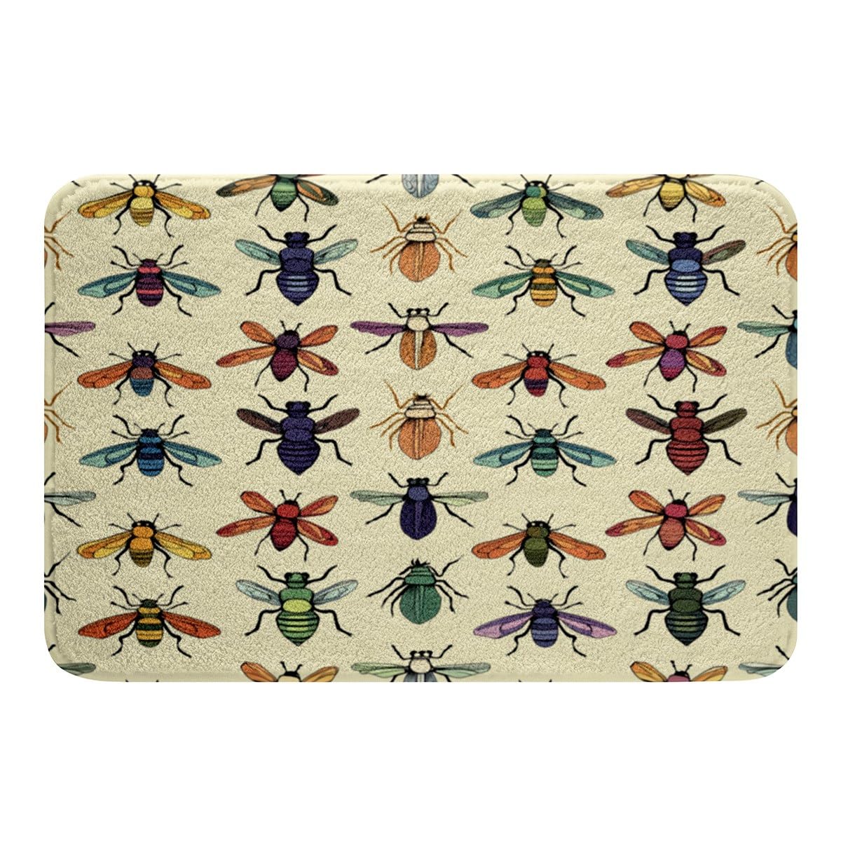 Erosebridal Watercolor Beetles Bath Rugs Colorful Reptile Area Rug for Kids Teens Boys Girls,Colored Bugs Pattern Rugs Multicolor Wild Animal Chic Nature Art Non-Slip Soft Shower Mat 16