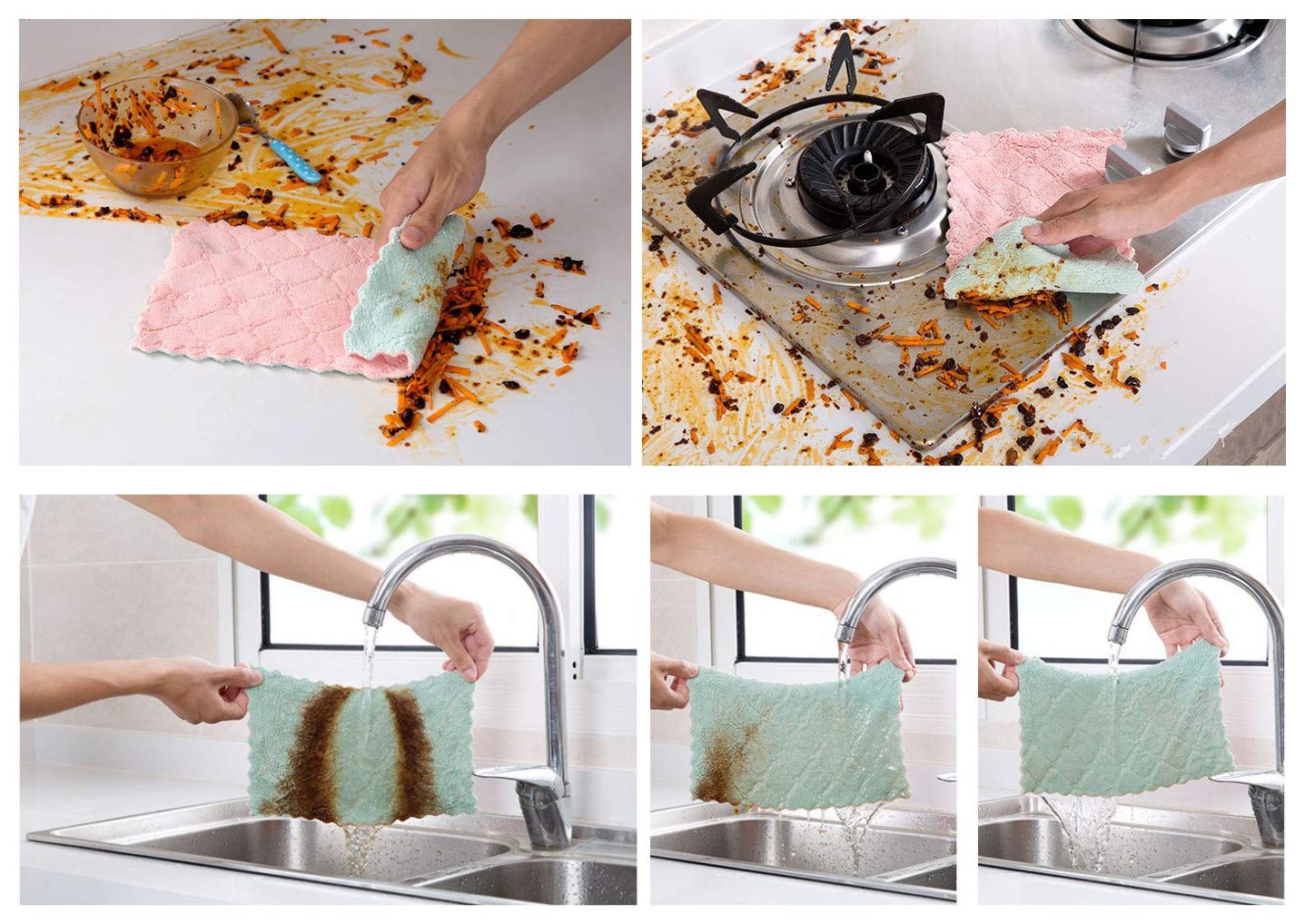 10 Torchons Microfibre MEJOSER 24x24cm - Absorption Maximale - Double Face - Nettoyage Multi-Surfaces