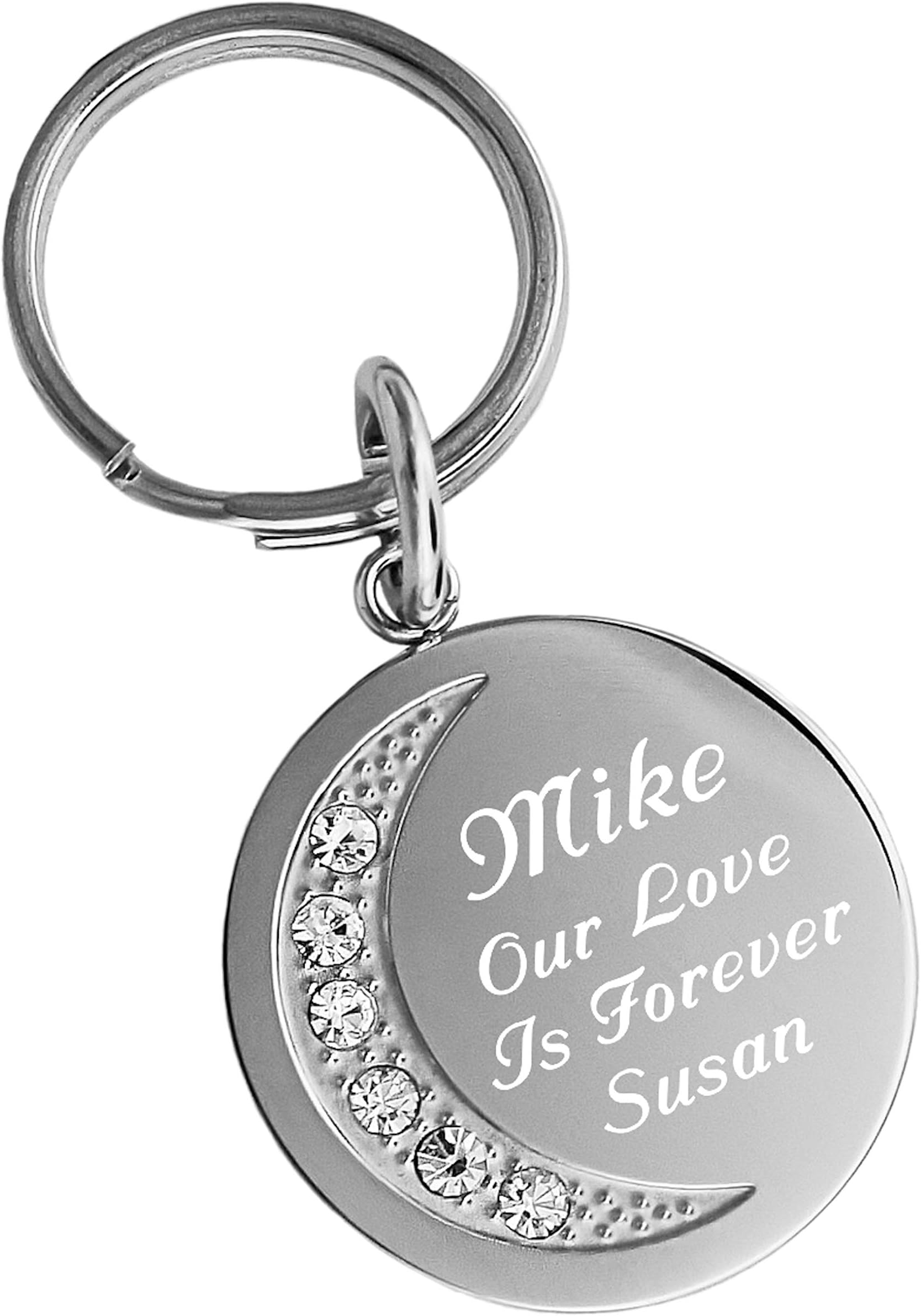 Personalized Silver Crescent Moon Keychain Engraved Free - Custom Moon Key Ring Gift | Free Engraving - Ships From USA