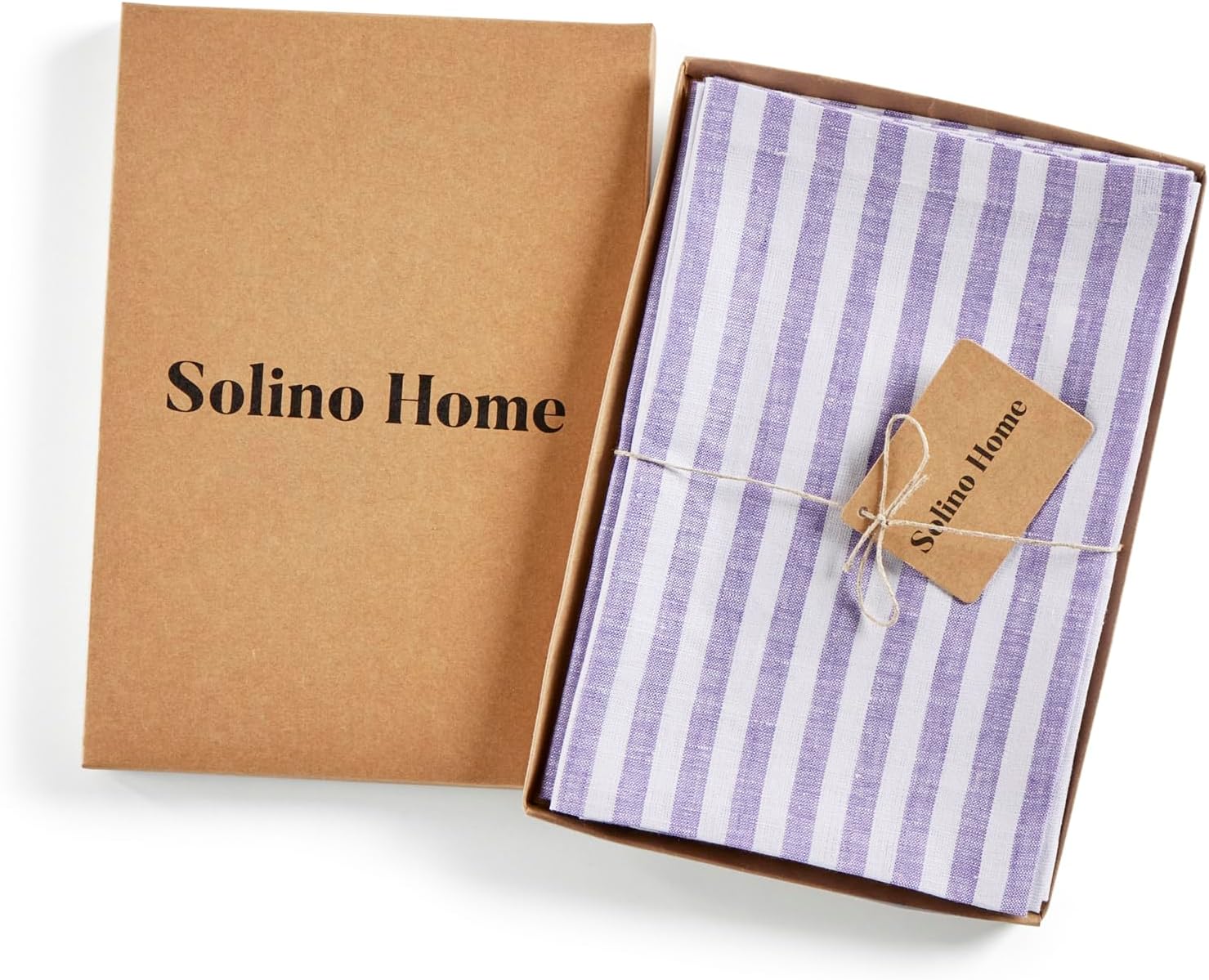 Solino Home Linen Cloth Napkins Set of 4-100% Pure Linen Violet and White Striped Dinner Napkins 20 x 20 Inch for Mothers Day, Spring, Summer - Amalfi Stripe, Handcrafted and Machine Washable
