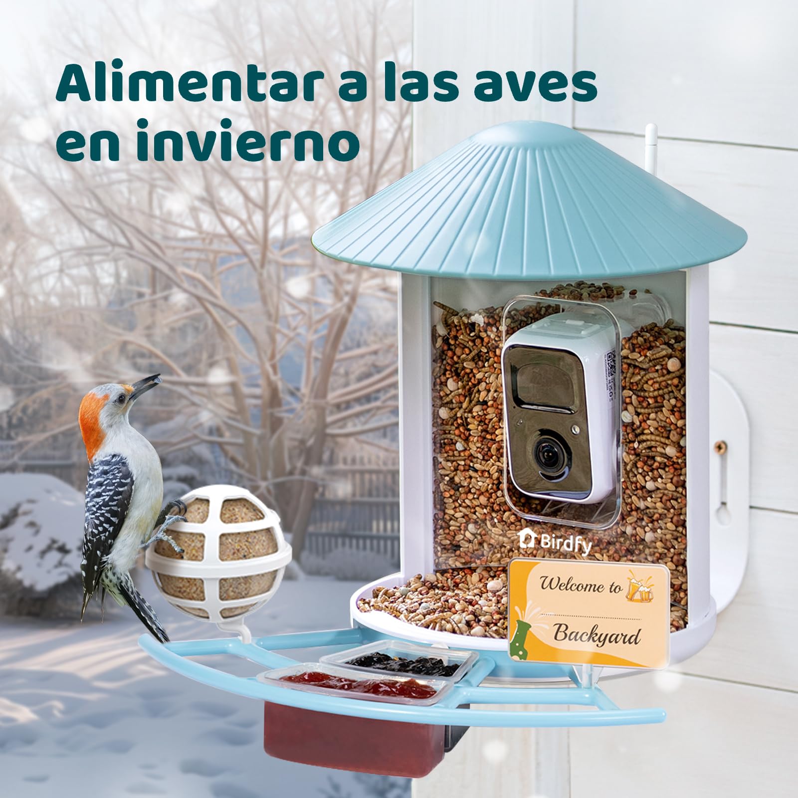 NETVUE Birdfy Pro Lite Vogelhaus mit Kamera, Vogelfutterstation mit Kamera & DIY Multifunktionsständer, Futterstationen für Wildvögel, Vogelfutterspender mit Meisenknödelhalter, Wasser/Gelee Feeder