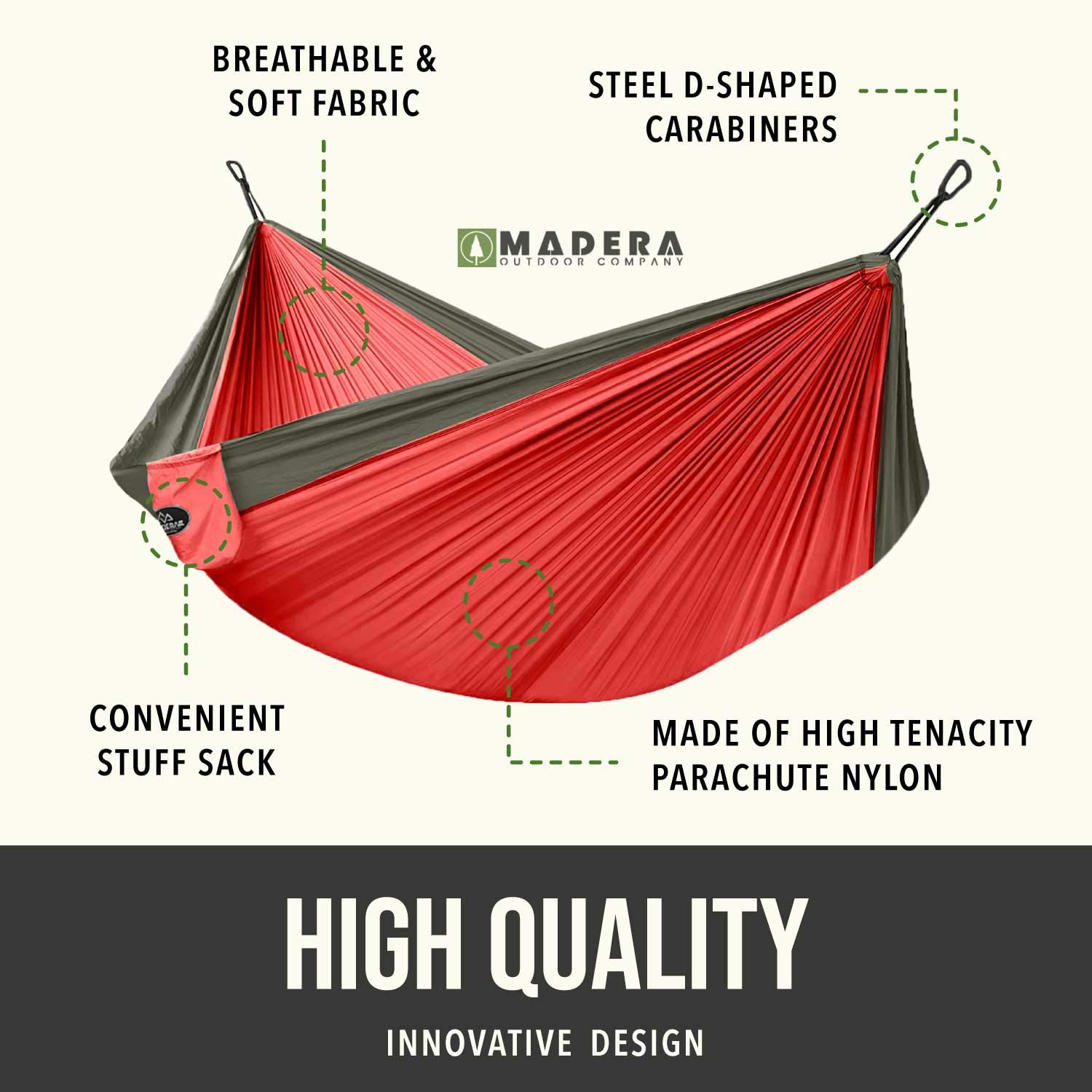 Madera Outdoor Hammocks - Camping Hammock for Outdoors, Backpacking & Camping Gear - Portable Hammock for Travel, Outdoors - Tree & Hiking Gear - Hammock That Holds 400lbs (Indian Paintbrush)