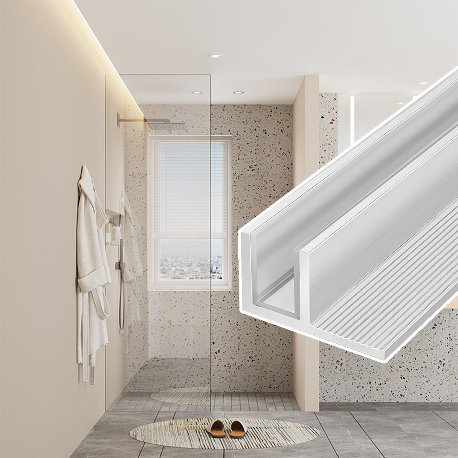 Kittivity Silver F-Shaped Frameless Glass Channel With Protective Pad, Embedded Partitions Panels Retaining Track Hardware Kit, Heavy Duty Fixed Slot(,L2.1m/6.9Ft)