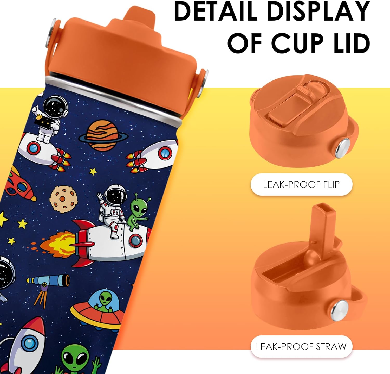 Space Astronomy Gifts for Kids - 16 Oz Kids Water Bottle with Straw Lid, Stainless Steel Insulated Tumbler, Leak Proof, BPA-Free, for Boys, School, Travel - Universe Children Birthday Gifts Cups(1pc) - Image 5