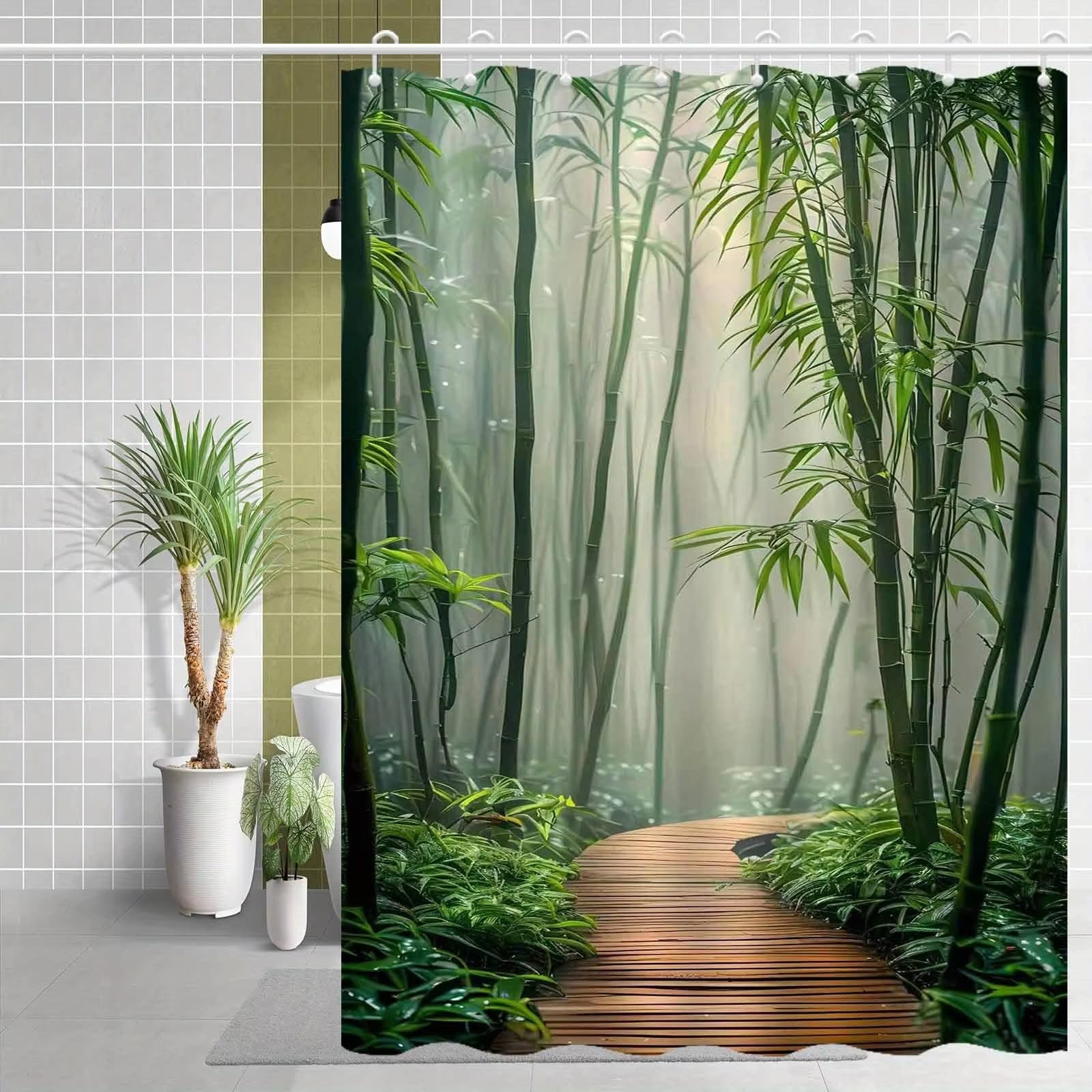 Zasłona prysznicowa "las bambusowy" | wodoszczelna, nadaje się do prania w pralce, z poliestru, do zawieszenia w łazience, z haczykami, 260 x 200 cm (szer. x wys.)