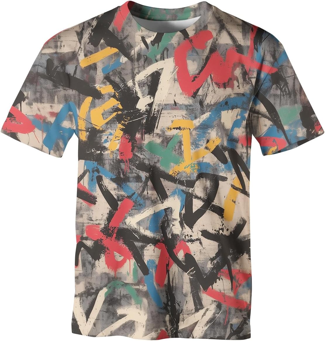 Mens Casual Graffiti Print T-Shirt Short Sleeve Hip Hop T-Shirts