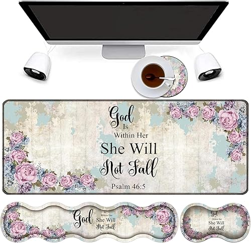 Combo de alfombrilla de mouse 4 en 1, alfombrilla de mouse grande para juegos + soporte de muñeca para teclado + reposamuñecas de mouse + posavasos,