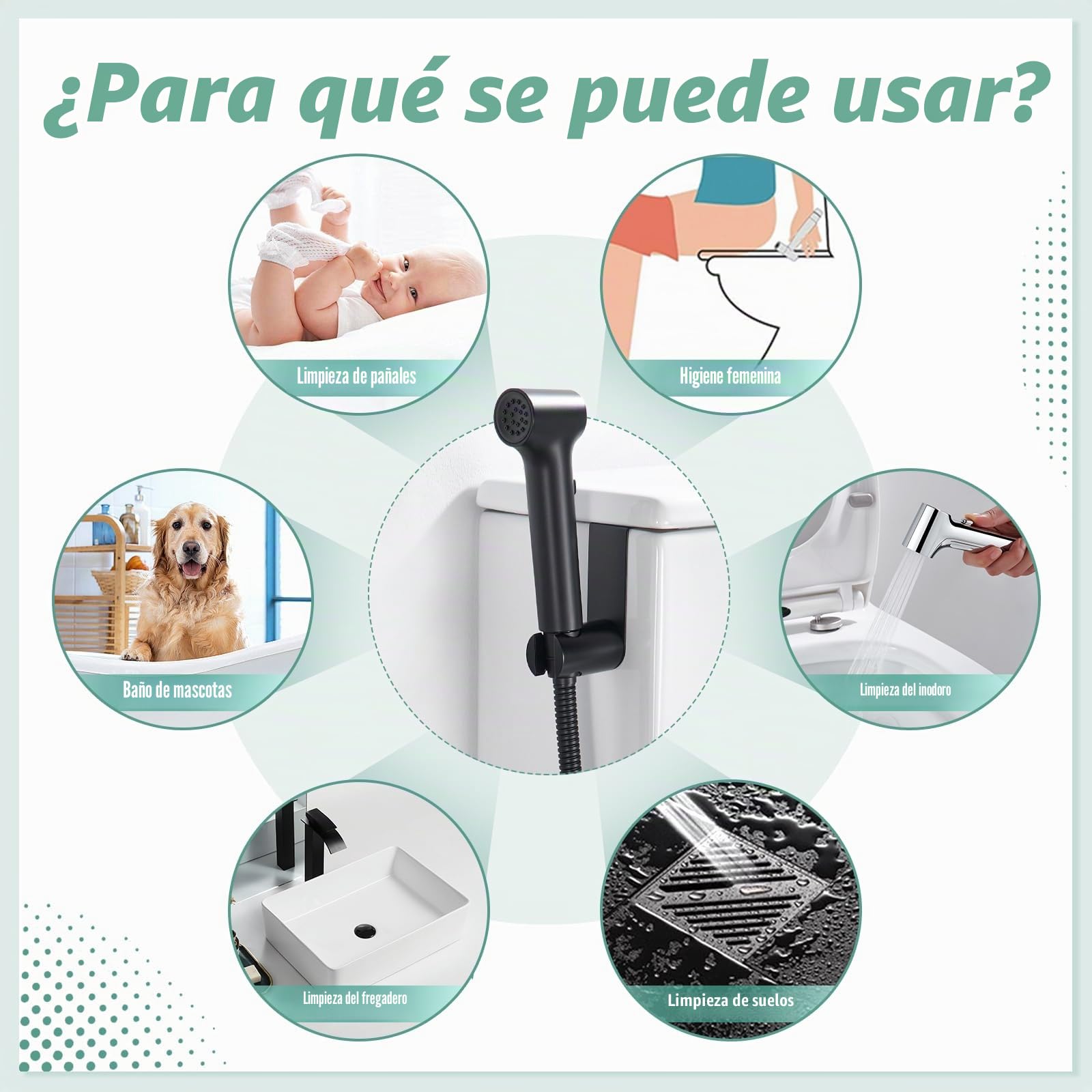 Faustina Bidé Ducha de Mano Conjunto de higiene personal para WC cuarto de baño, Grifo de Fijación con Pistola de Pulverización ajustable Bidé Ducha, montaje en pared de Latón negro mate