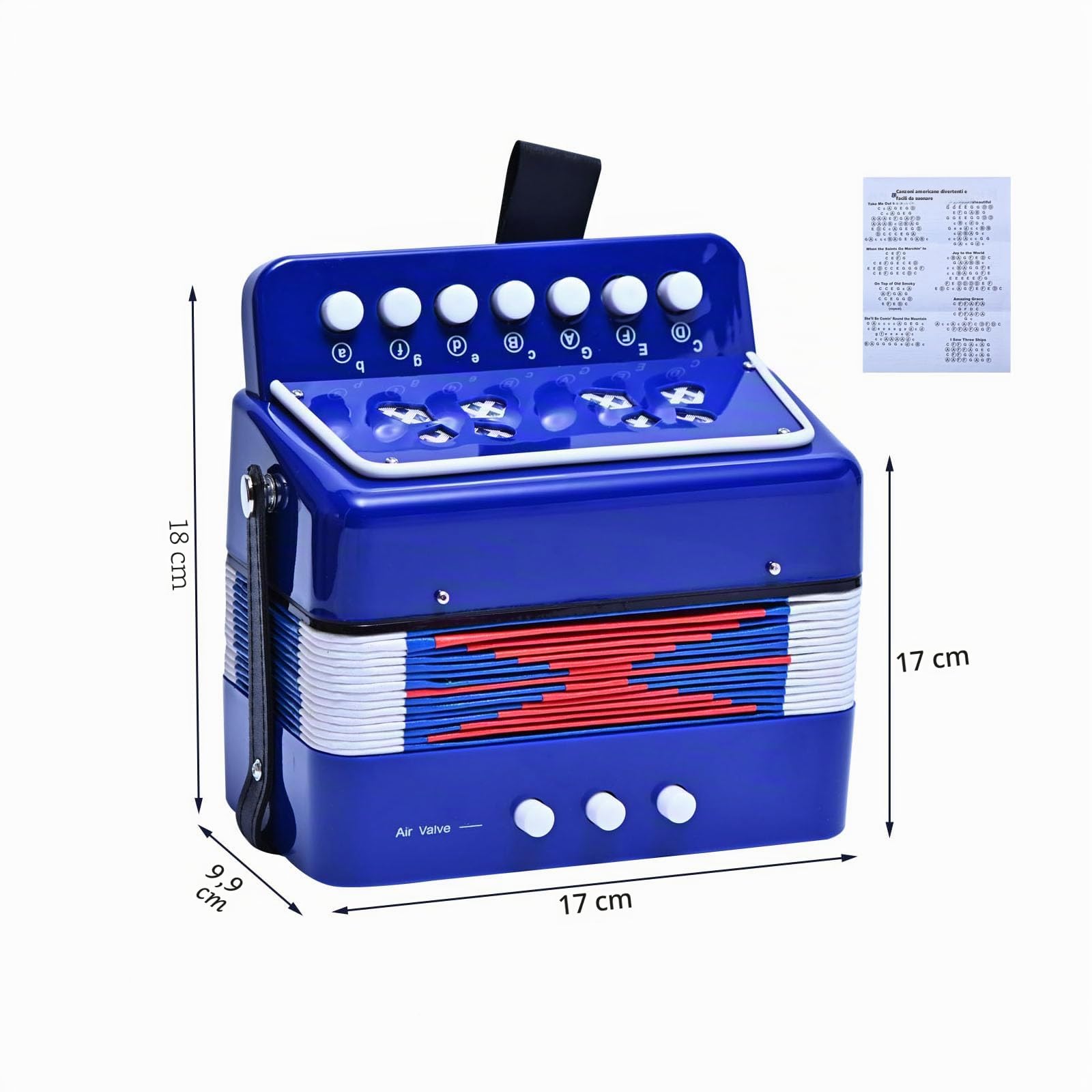 LIEKE Fisarmonica per bambini, 10 tasti organetto, strumento musicale, regalo per adulti, studenti principianti (blu)