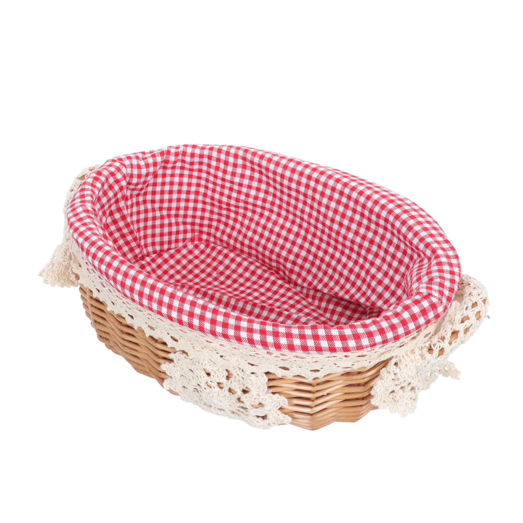 Panier tressé haut de gamme en rotin naturel et lin rouge finitions artisanales
