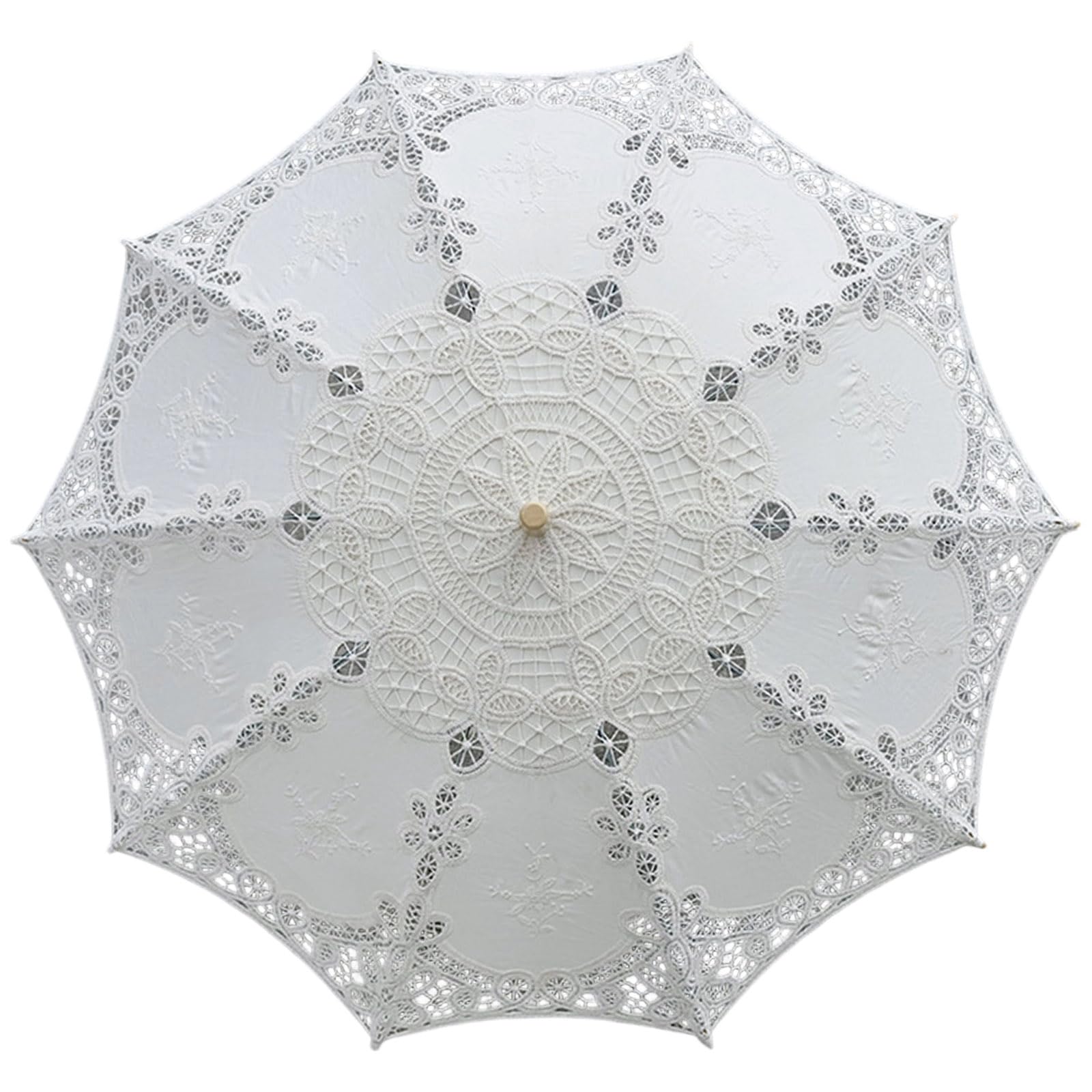 Paraguas decorativo de encaje blanco con mango de madera estilo princesa vintage 8