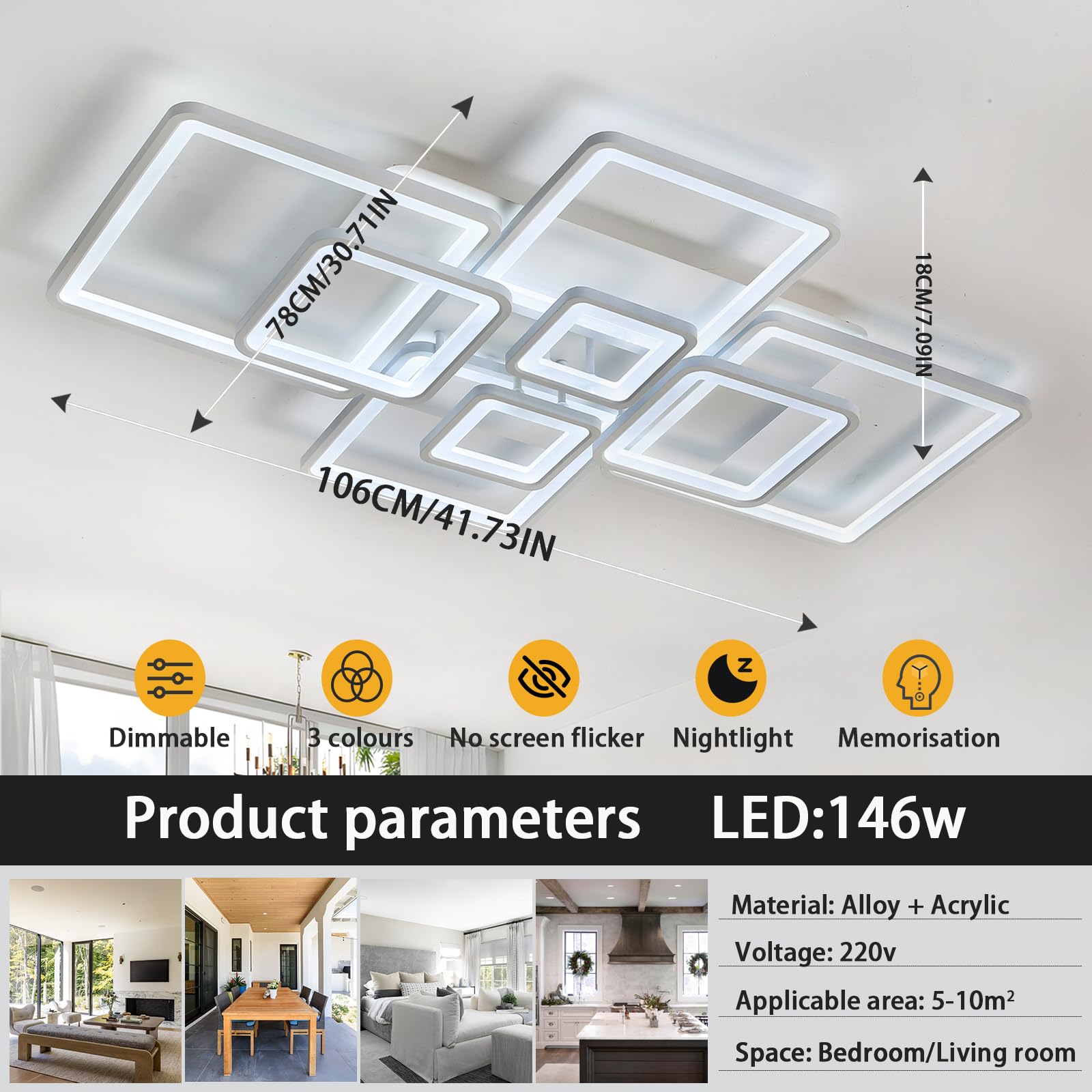 Czarna lampa sufitowa LED z możliwością ściemniania z pilotem - żyrandol z obsługą inteligentnej aplikacji do pokoi dziecięcych Pielęgnacja oczu Lampka nocna Jasna latarnia do salonu Funkcja pamięci