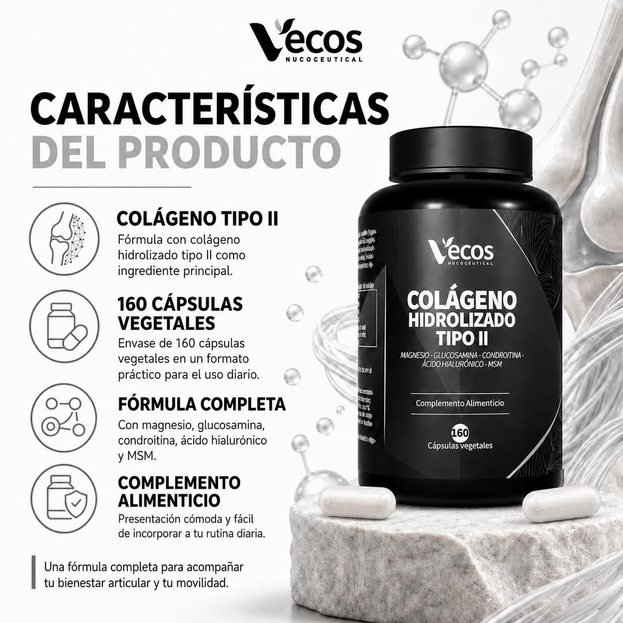 320 Cápsulas Colágeno Hidrolizado Tipo II - 160 Cápsulas Vegetales - Ayuda a Prevenir el Dolor y la Inflamación en las Articulaciones - Efecto Antiinflamatorio y Antioxidante