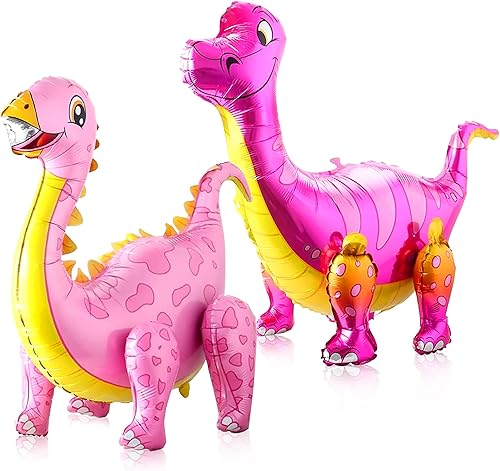 KatchOn, Decoraciones de dinosaurio rosa gigante, 35 pulgadas, paquete de 2, globos de dinosaurio rosa para decoraciones de fiesta de cumpleaños,