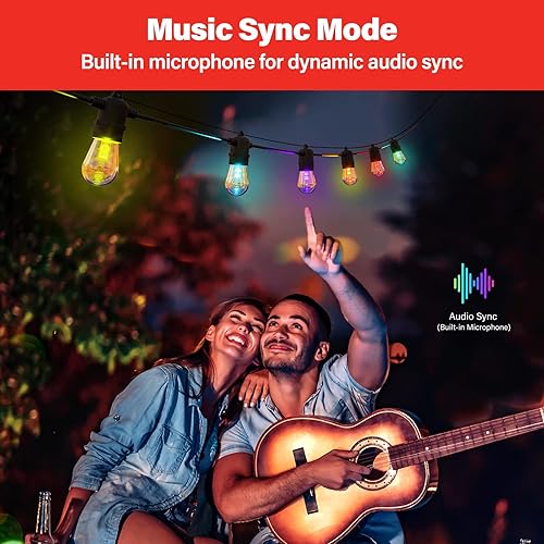 Miniatura 4 de Sengled Cadena de luces inteligentes para exteriores luces RGB de patio de 48 pies con 15 bombillas LED regulables IP65 impermeable WiFi Bluetooth