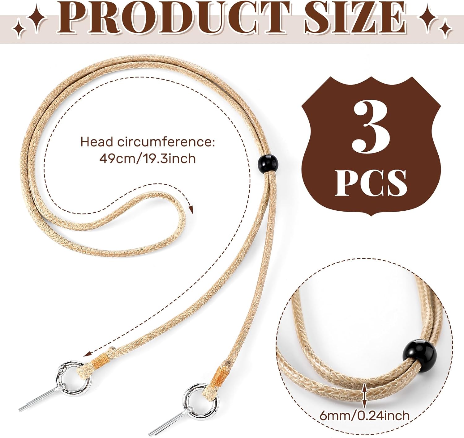 3 Pcs Western Braided Stampede String Hat Chin Strap with Cotter Pins Stampede Strings for Cowboy Hats - Image 2