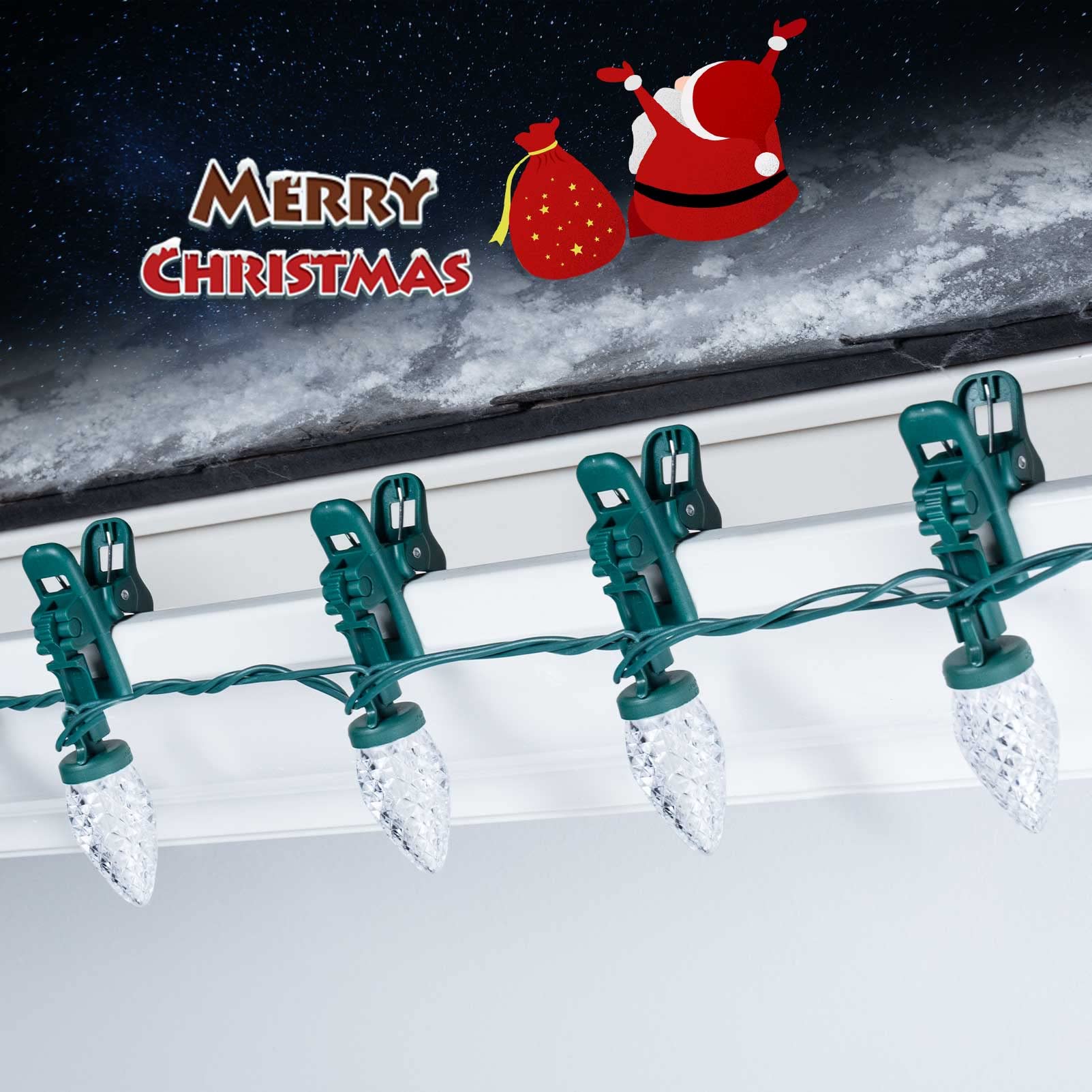 C9 LED Christmas Lights Outdoor, 66 Feet 100 LED Strawberry String Lights with 100 Spring Clamps, Waterproof Commercial Grade Extendable for Outside Roofline Patio Home Xmas Decoration, Pure White