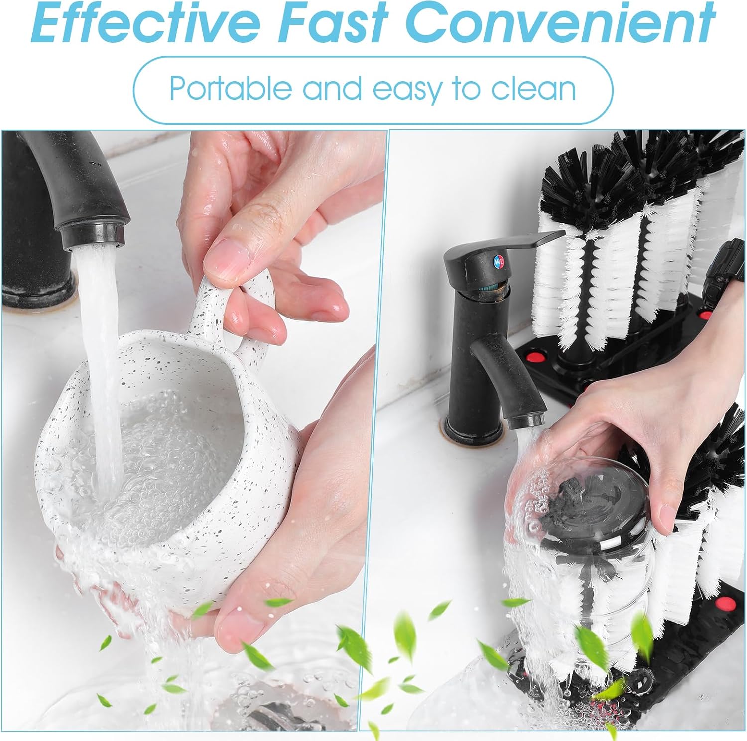 2 Pack Water Bottle Cleaner Brush with Suction Base 3 Bristle Bar Glass Washer for Sink Cup Washer Brush for Beer Cup Wine Glass Coffee Mug 7.28 x 3.74 x 7.48 Inches